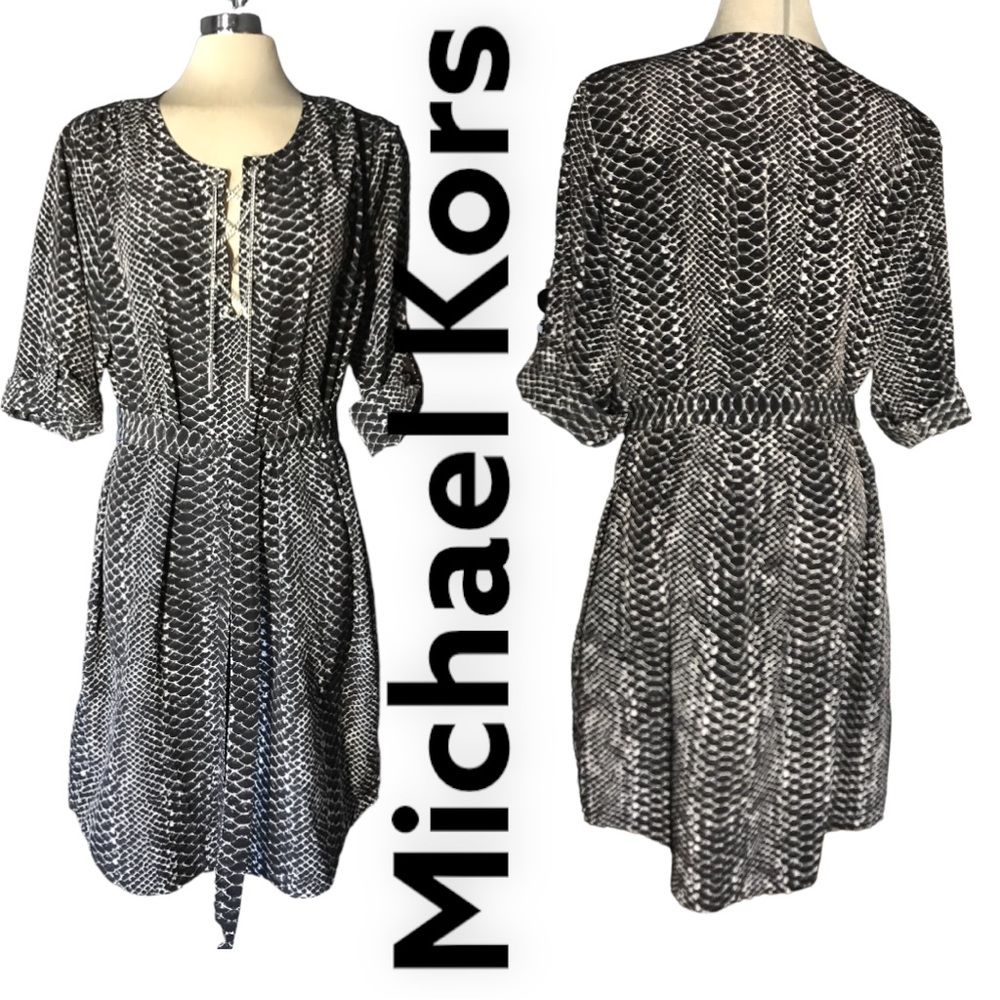 Michael Kors Black and White  Luxury Snake Print Dress Size XL